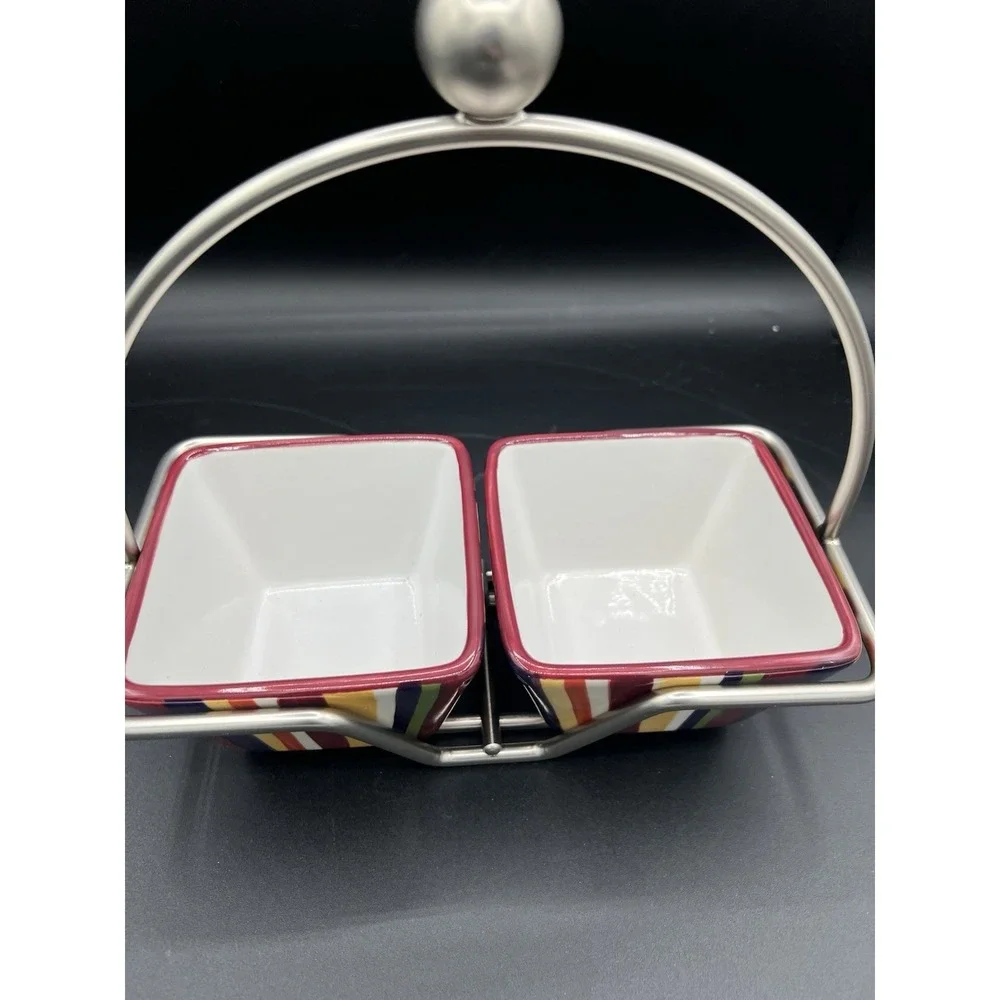 🍽️Pampered Chef Simple‎ Additions Small Bowl Caddy w/ 2 Striped Bowls – NIB
